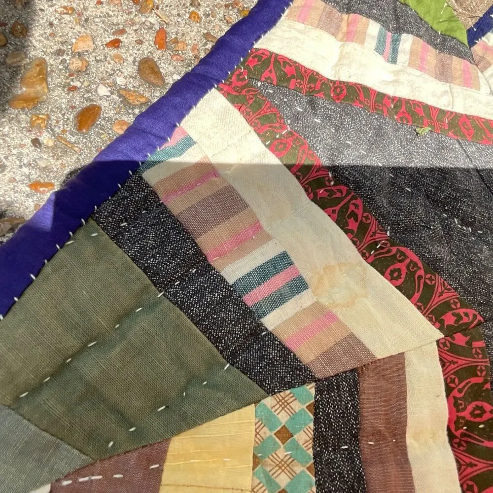 Vintage QUILT  Spider Web Octagon Blocks Boho Prints van life Hand Stitch 82x 65